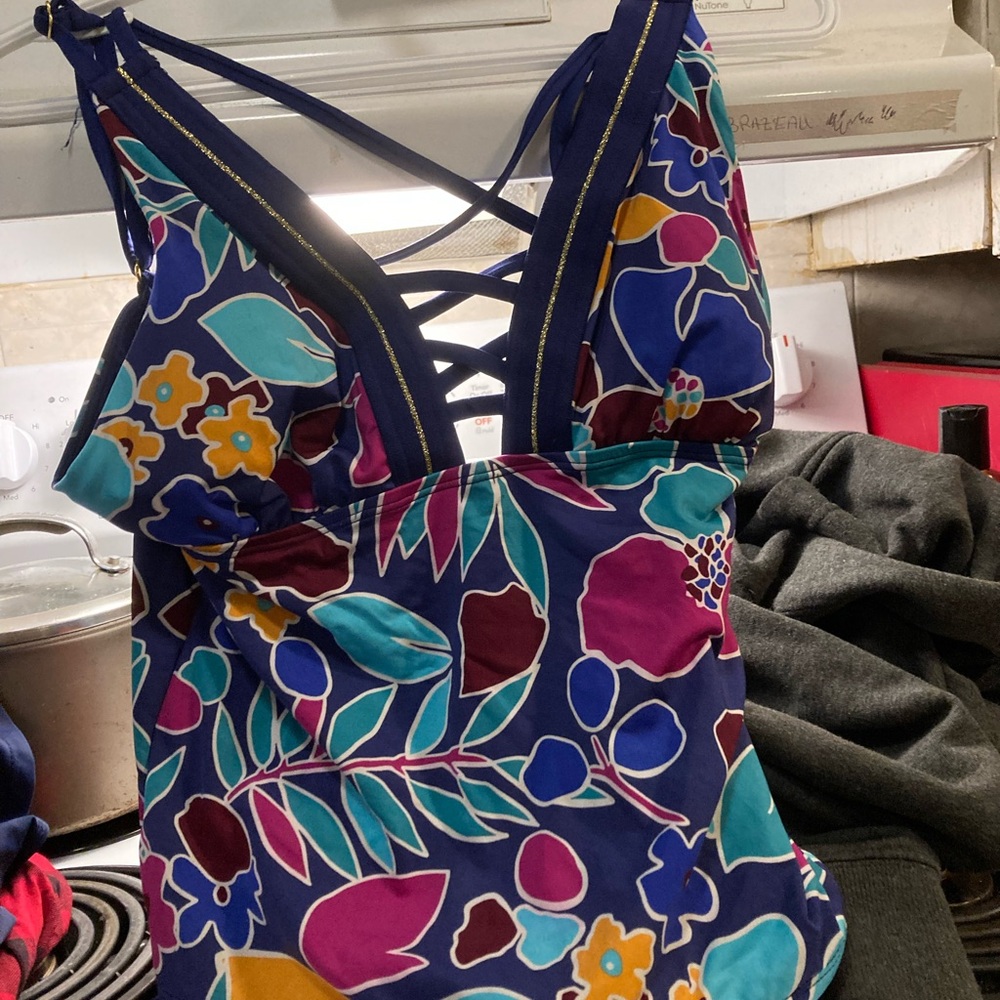 Vibrant Floral Tankini with Bottom Skort with Side open detail